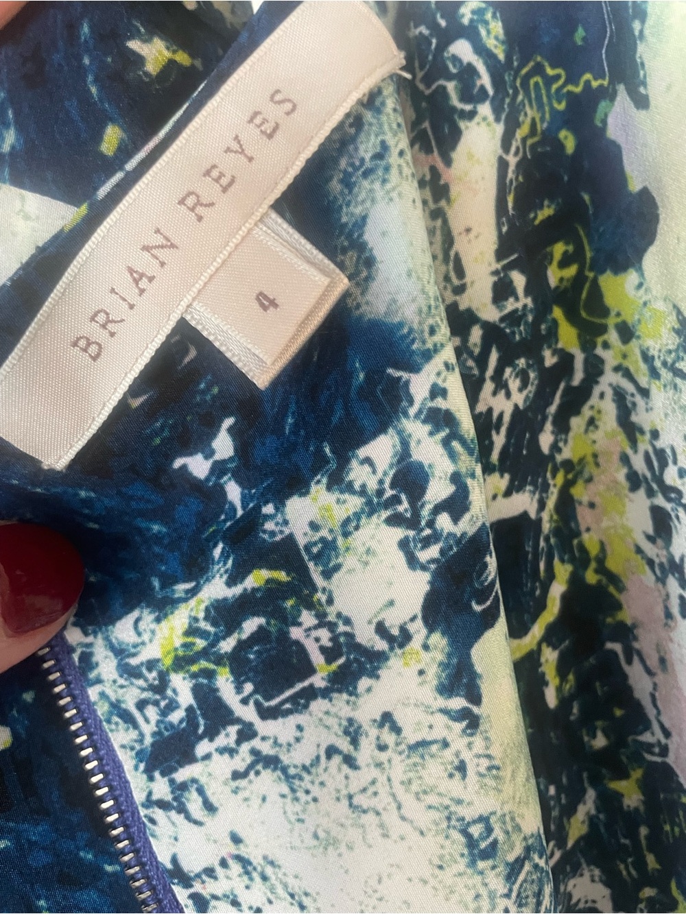 Brian Reyes Abstract Marble Print Pleated Corset Criss Cross Silk Slip Dress - Picture 7 of 7